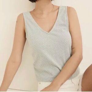 Madewell Women’s Jacquard Green and White V Neck Back Tank Top Size XXS